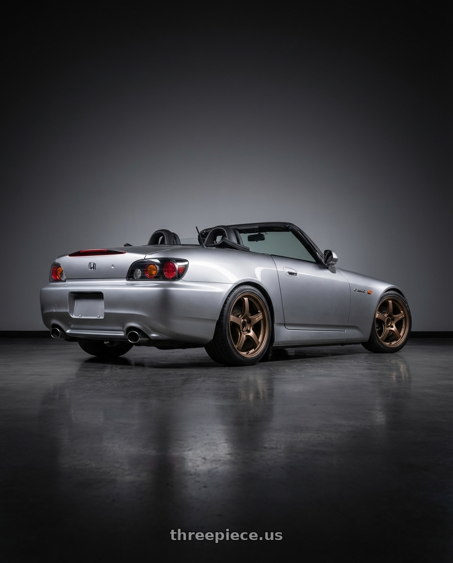 2009 Honda S2000 with Gram Lights 57CR 5x114.3 17x9+38 Bronze II wheels rear three quarter view square tires