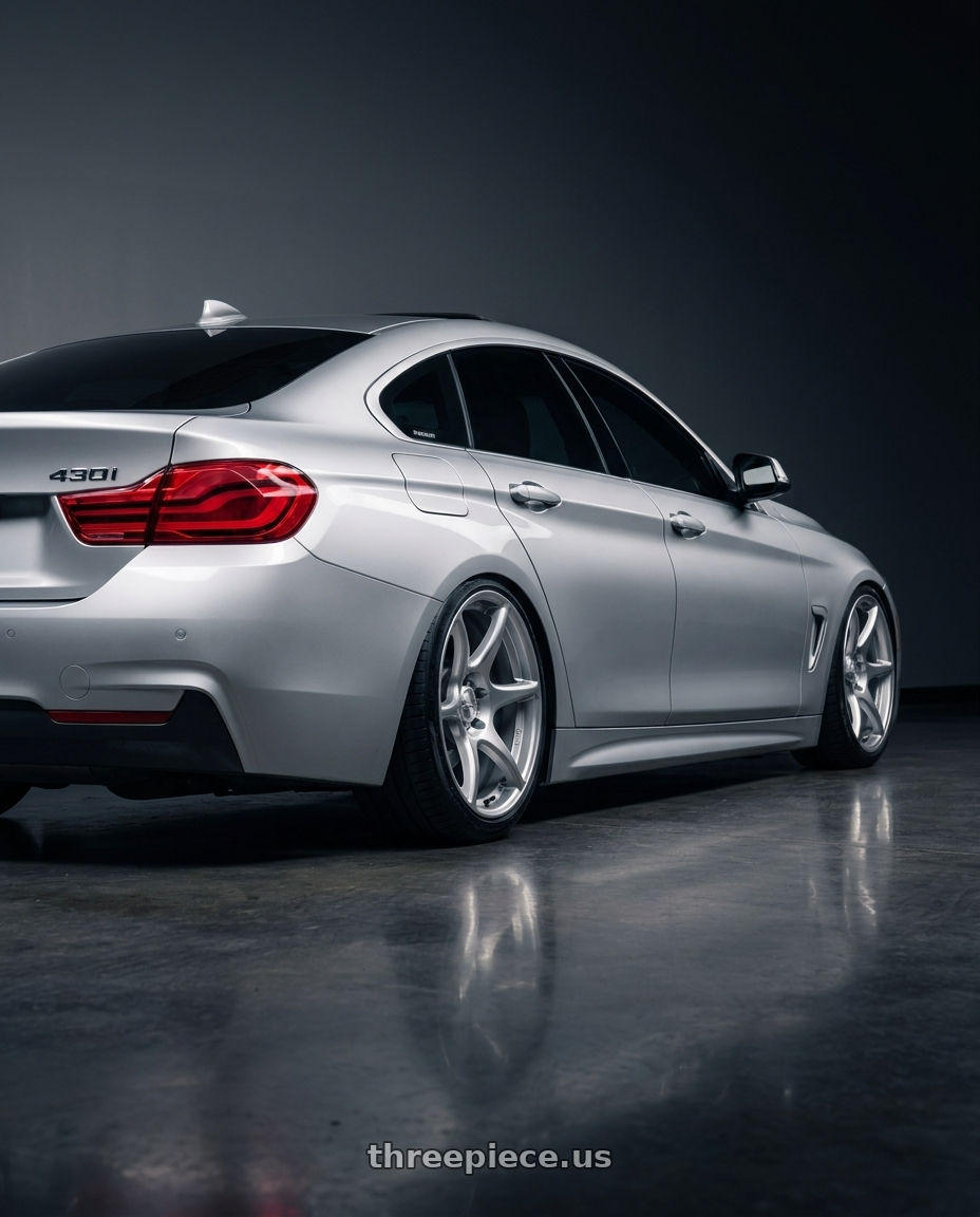2018 bmw 430i with Kansei K11S Tandem 5X112 19x9.5 22 Hyper Silver wheels rear three quarter view slight stretch tires