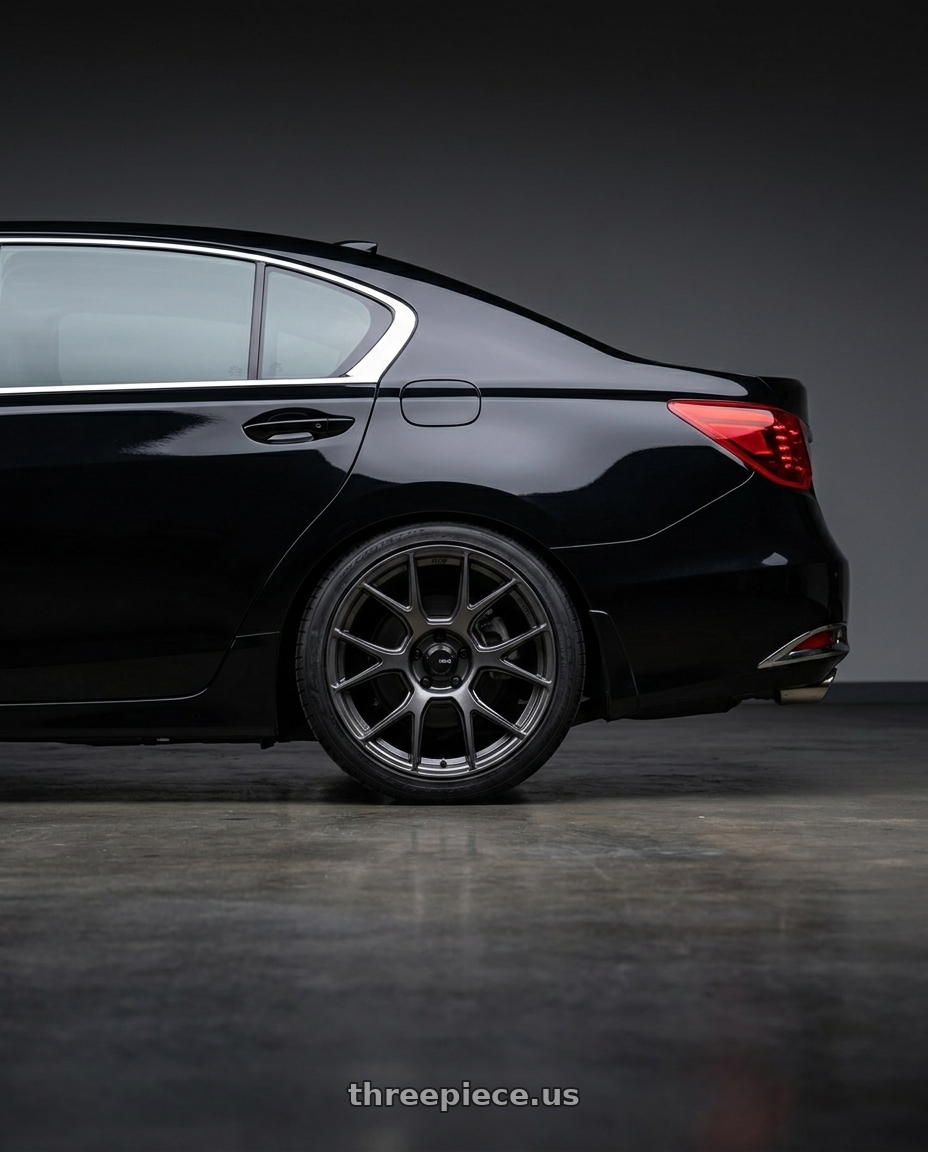 2015 Acura Kc1 Rlx Sport Hybrid Sh Awdblack with Konig Ampliform 5x112 18x8.5+43 Dark Metallic Graphite wheels rear three quarter view square tires