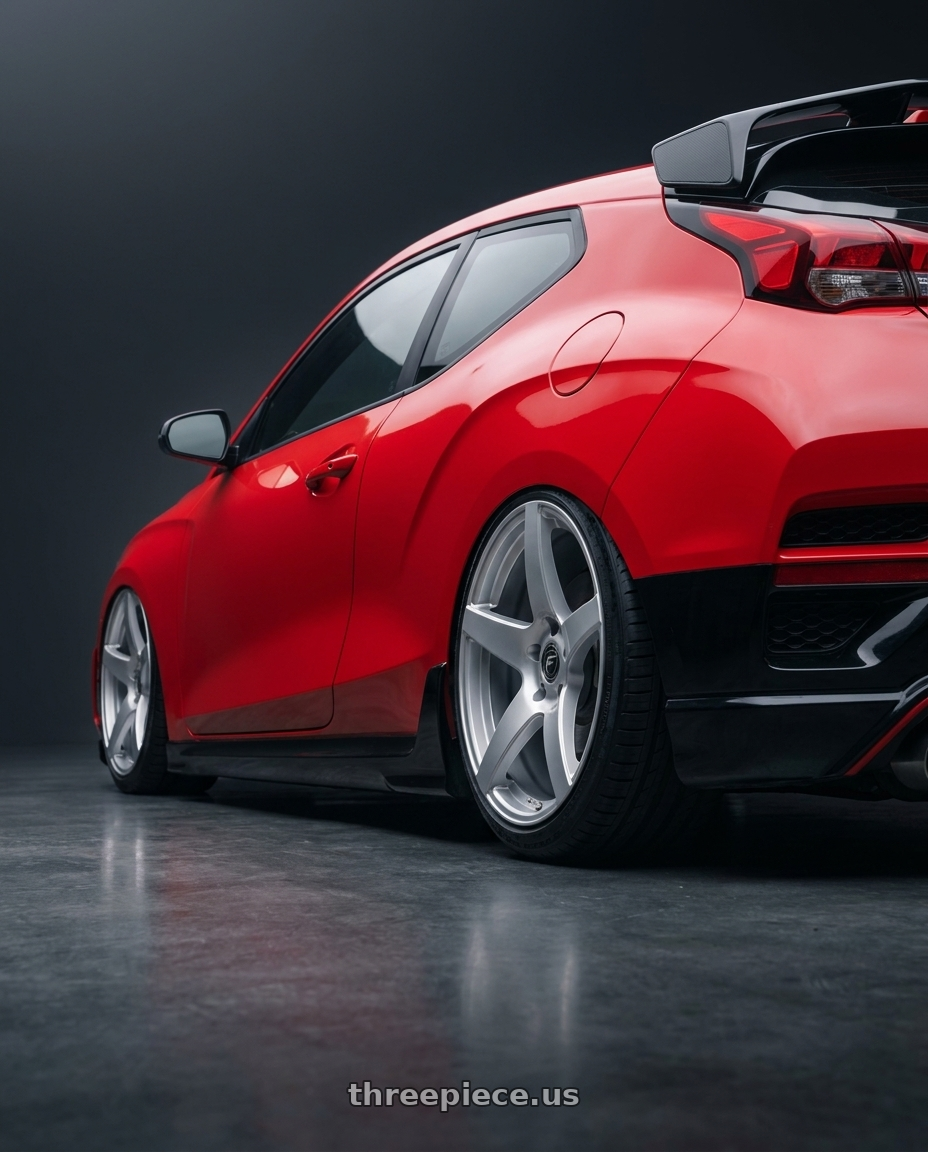 2022 Hyundai Veloster N with Forgestar CF5 5x114.3 19x9 +35 Gloss Silver wheels rear three quarter view slight stretch tires