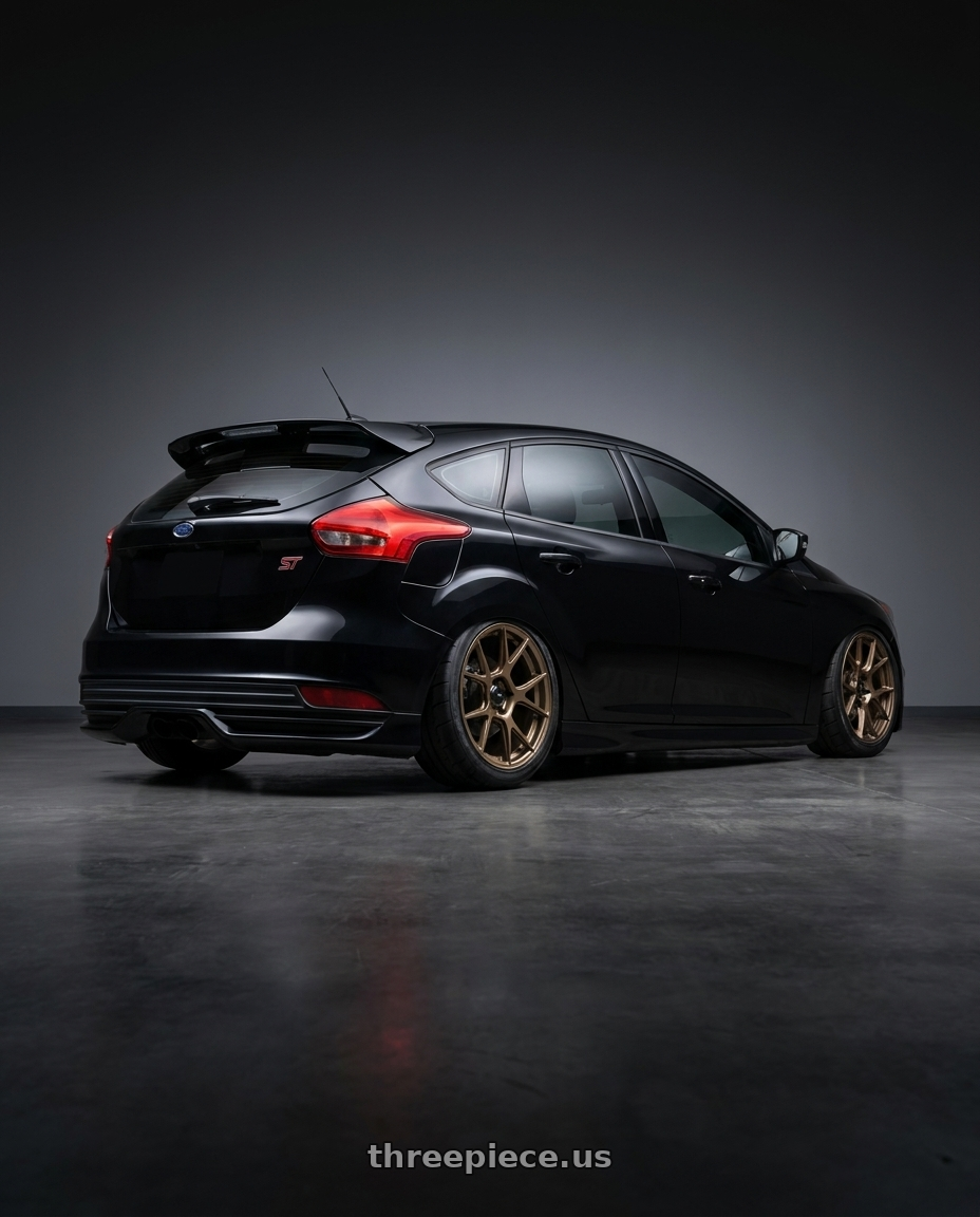 2017 Ford Focus ST with Konig Ampliform 5x114.3 19x9.5+25 Gloss Bronze wheels rear three quarter view meaty tires