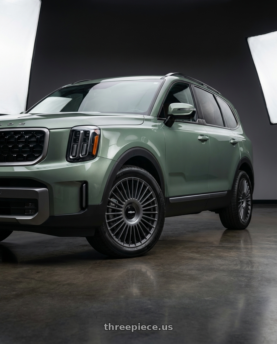 2024 Kia Telluride with Rotiform RC202 GRZ 5X112/5X114.3 18x8.5 +45 MATTE ANTHRACITE wheels front three quarter view stock stance