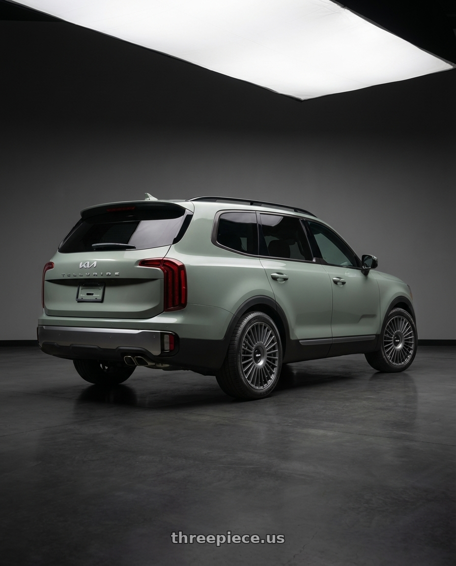 2024 Kia Telluride with Rotiform RC202 GRZ 5X112/5X114.3 18x8.5 +45 MATTE ANTHRACITE wheels rear three quarter view square tires