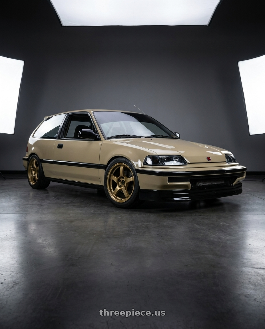 1991 civic hatchback with Gram Lights 57CR 5x114.3 18x9.5 +38 Almite Gold wheels