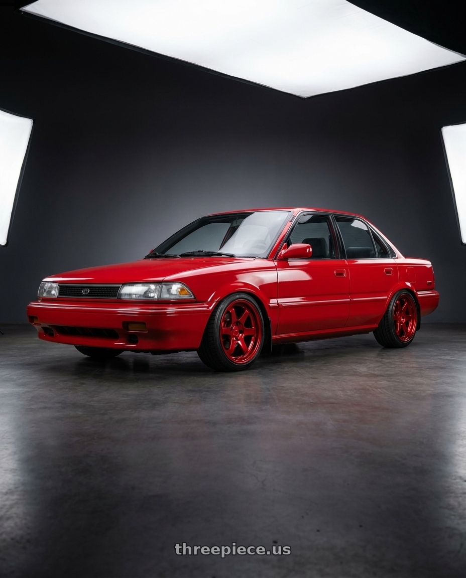 1991 Corolla Ae92 3R3 Red with 9six9 SIX-1 5x114.3 18X8.5 +20 Candy Apple Red wheels
