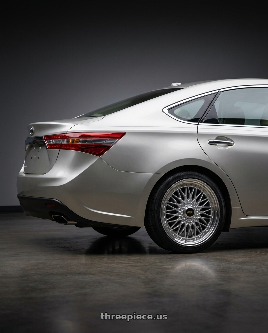 2013 toyota avalon with BBS Super-RS 5x112 19x9.0+42 Silver wheels rear three quarter view square tires