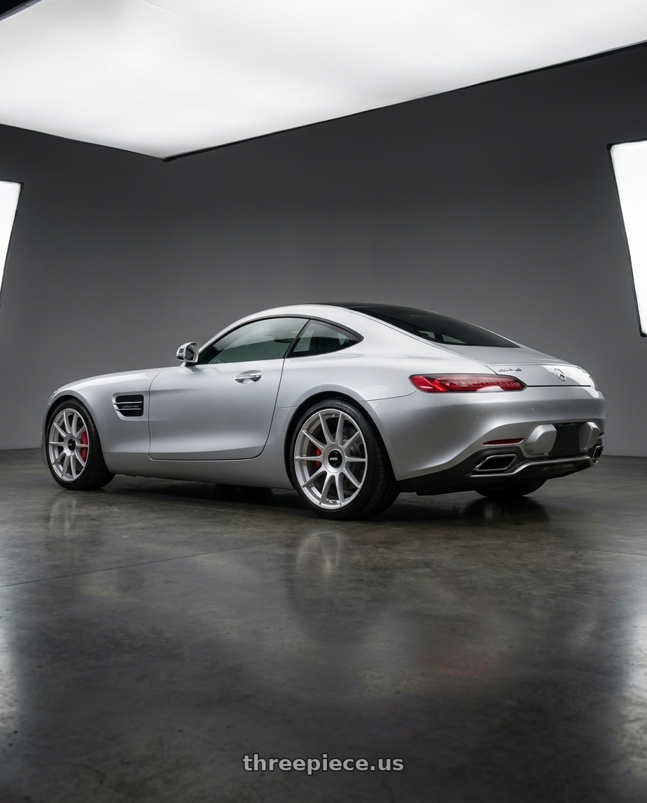 2016 Mercedes Amg gt s with Rotiform 1PC R170 DTM BLANK 20X10 +40 SILVER wheels rear three quarter view square tires