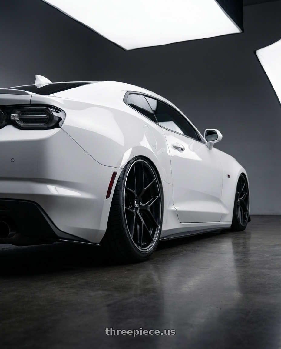 2022 Chevrolet Camaro with BBS CC-R 5x120 20x9.5+40 Satin Black wheels rear three quarter view slight stretch tires