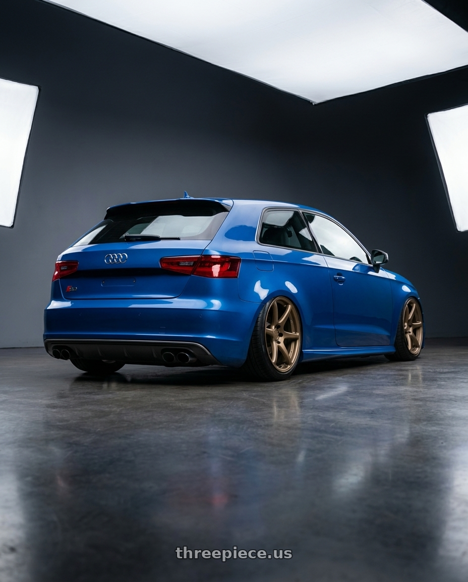 2019 Audi S3 8V with Kansei K11B Tandem 5X112 19x10.5 22 Bronze wheels rear three quarter view slight stretch tires