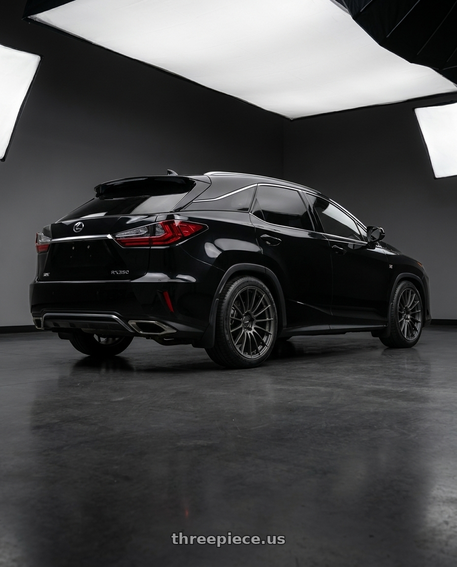 2020 Lexus RX350 with Enkei RS05-RR 5x114.3 20x10.5+24 Matte Gunmetal wheels rear three quarter view square tires
