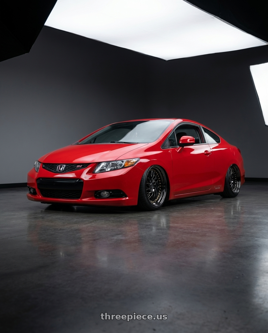 2011 Honda Civic Si with Aodhan DS03 5x114.3 18x9.5 +30 Black Vacuum w/ Gold Rivets wheels