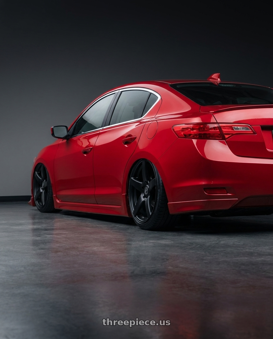 2012 Acura ILX with Forgestar CF5 5x114.3 18x9 +35 Satin Black wheels rear three quarter view slight stretch tires