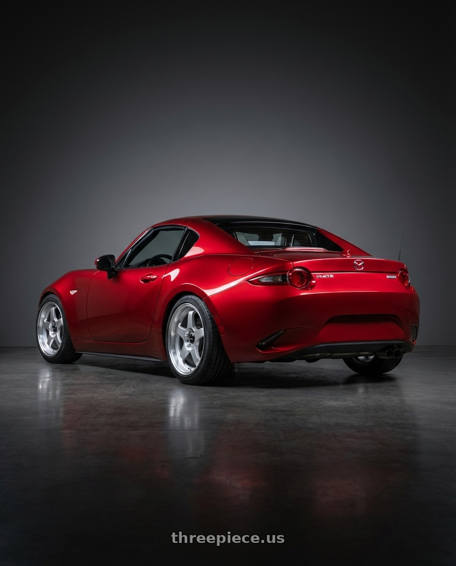 2016 Mazda Miata with Vors SP1 5x100/5x114.3 17x8  +35 Silver Machine Face Lip wheels rear three quarter view square tires