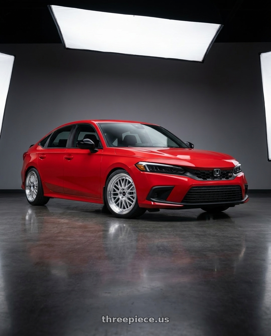 2026 Honda Civic Si Red with Vors VR8 5x114.3 18x8  +35 Silver Machine Lip Chrome Rivet wheels