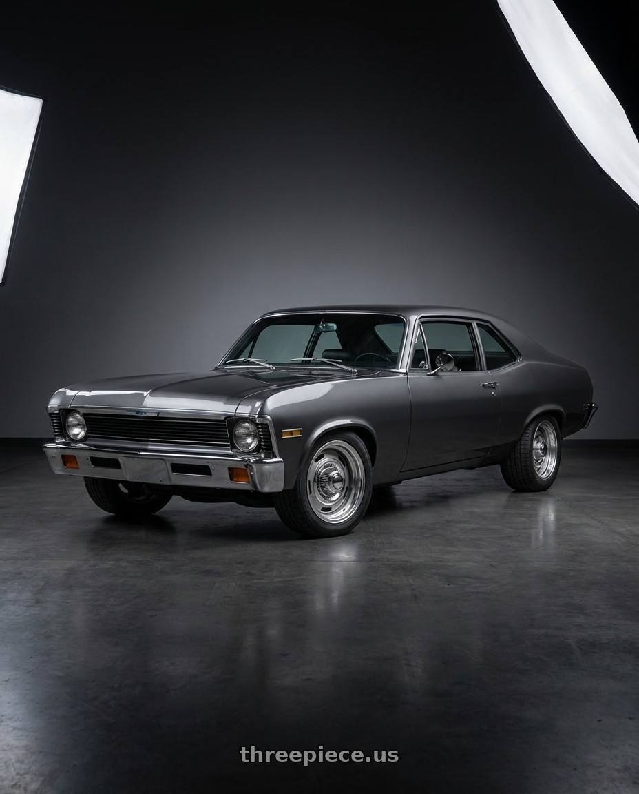 1972 chevy nova with Vision American-Muscle 55 Rally 5x120.65 15x6+12 Silver wheels