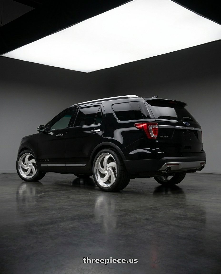 2019 ford explorer platinum  with Strada Sega 5x114.3 22x9 +35 White Machined wheels rear three quarter view meaty tires