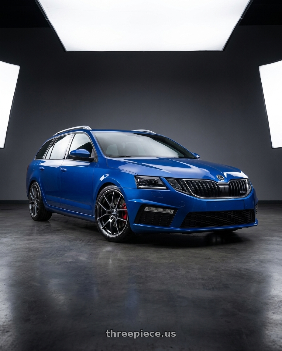 2017 Skoda Octavia with Volk Racing G025 5x112 18x8.5+42 Shining Black Metal / Rim Edge DC wheels