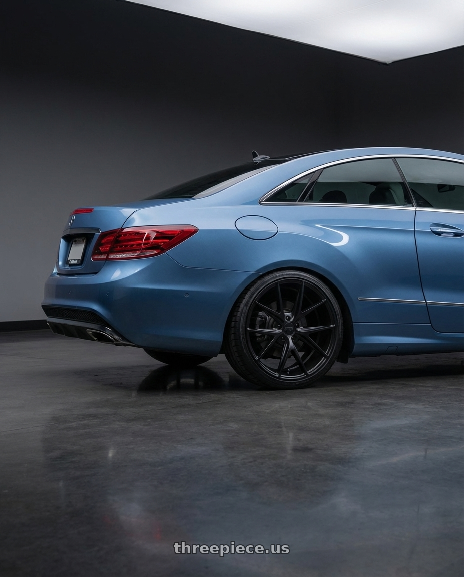 2014 Mercedes-Benz E-Class Coupe C207 with Niche 1PC M117 MISANO 5X112 19X8.5 +34 MATTE BLACK wheels rear three quarter view square tires