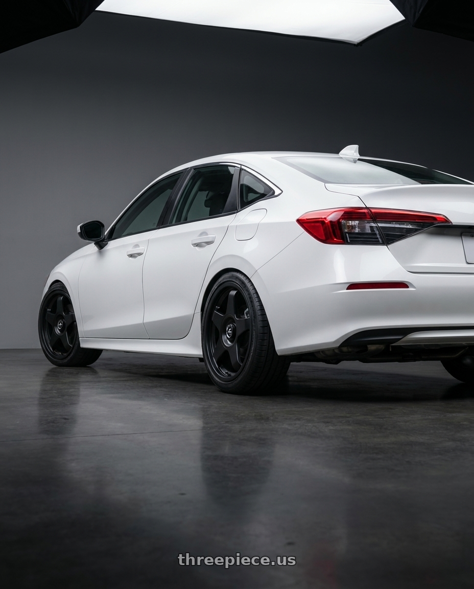 2024 Honda Civic with fifteen52 CHICANE 5x114.3 / 5x100 18x8.5 +35 ASPHALT BLACK (SATIN BLACK) wheels rear three quarter view square tires