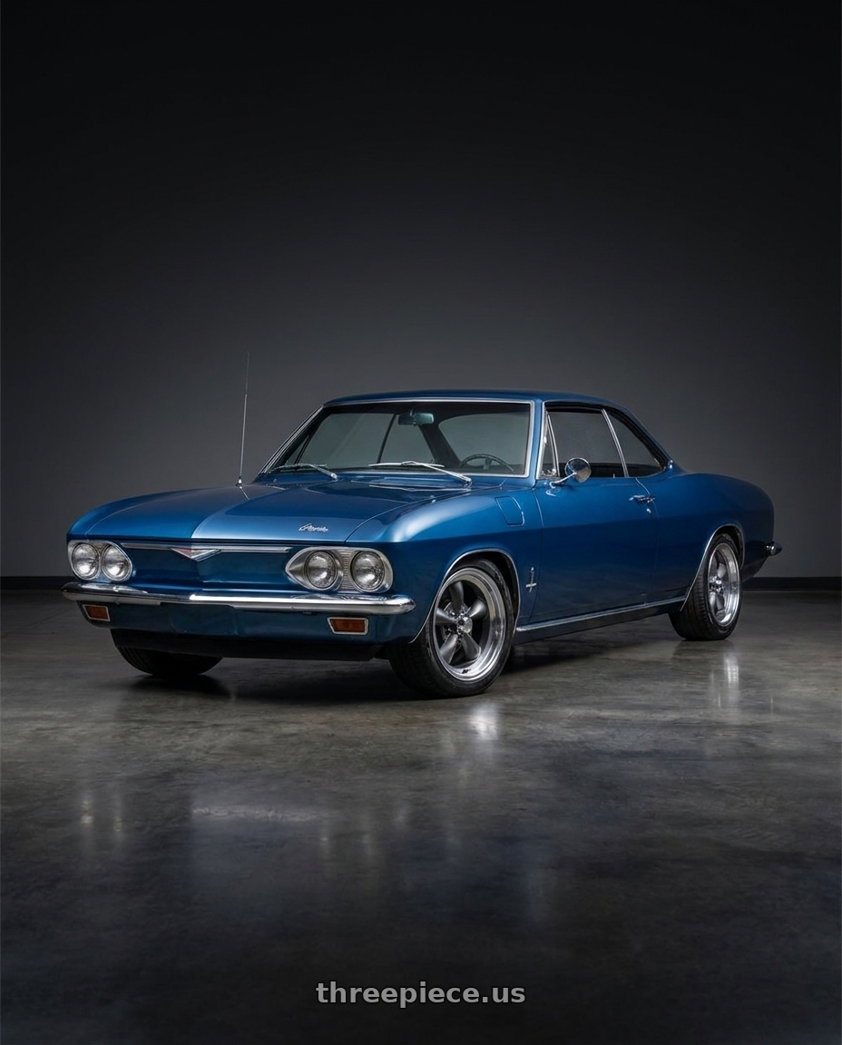 1965 Chevrolet Corvair with Vision American-Muscle 141H 5x120.65 15x7-7 Gunmetal Machined Lip wheels