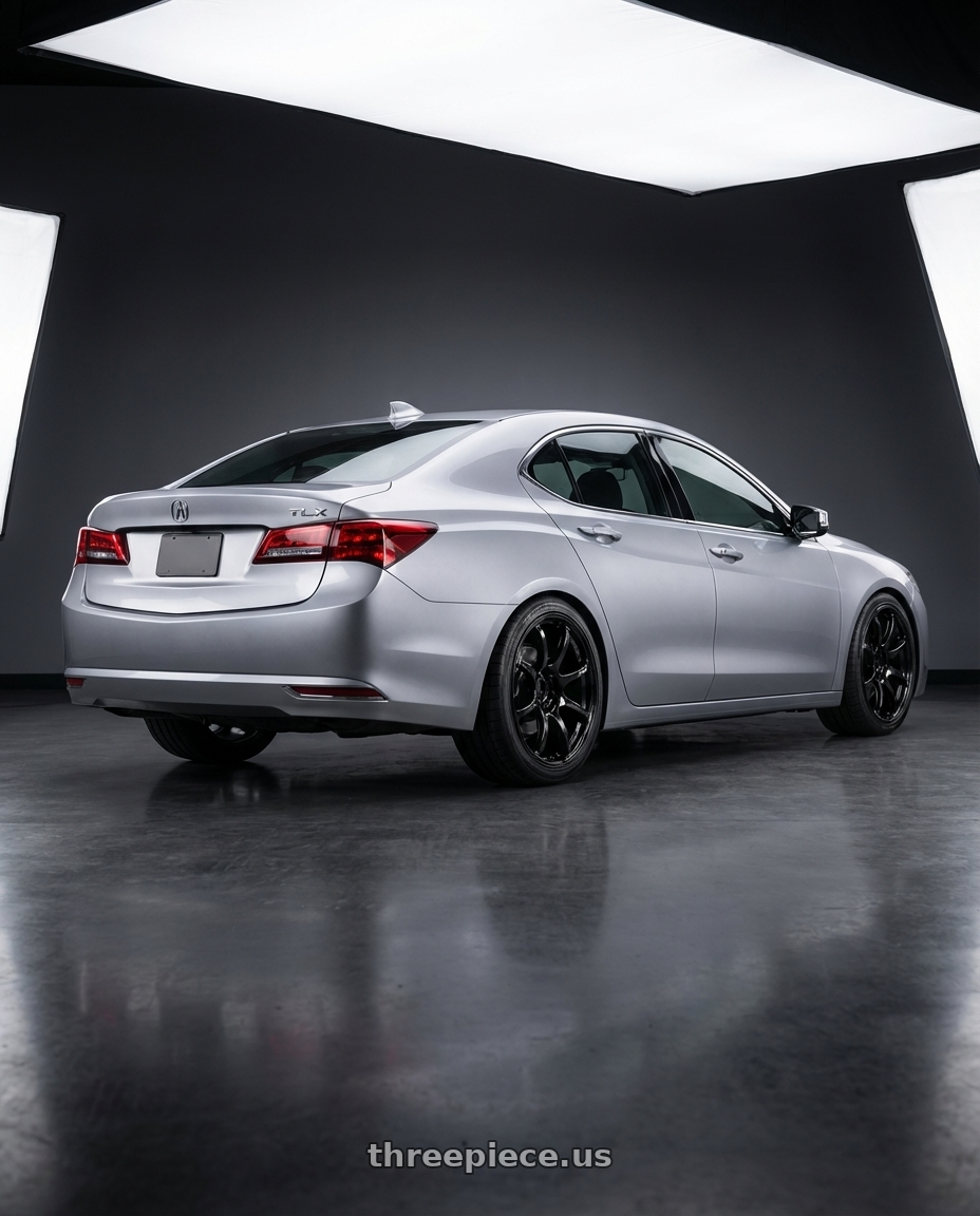 2019 Acura TLX with Advan RGII 5x114.3 19x10+35 Gloss Black wheels rear three quarter view square tires