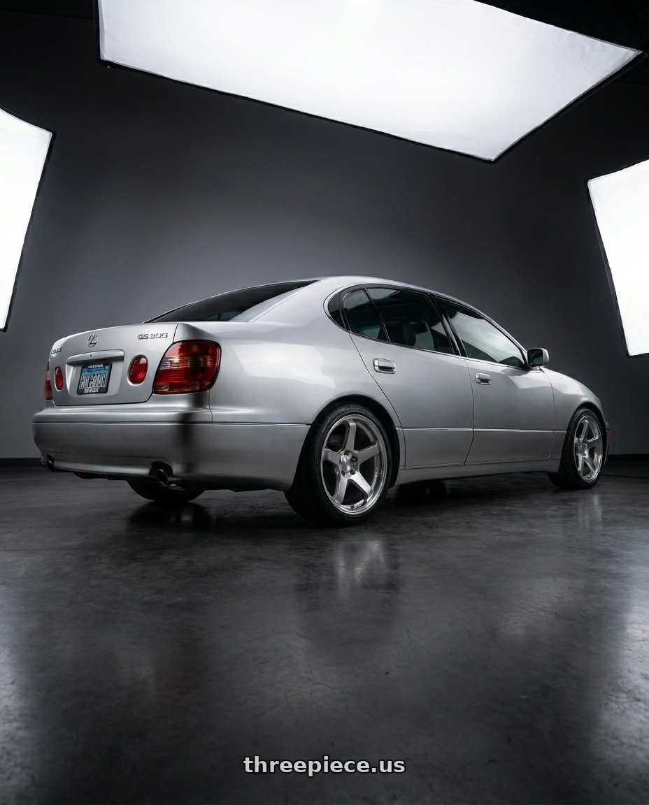 2001 Lexus Gs300 with Work Gnosis Gr203 5x114.3 19x8+38 A Disk Composite Buffed And Brushed wheels rear three quarter view square tires