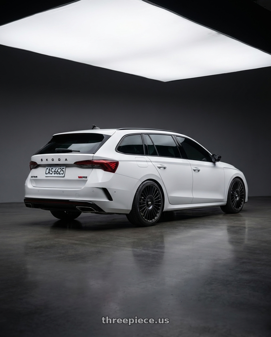 2025 Skoda Octavia vrs with Rotiform RC202 GRZ BLANK 18x8.5 +45 MATTE BLACK wheels rear three quarter view square tires