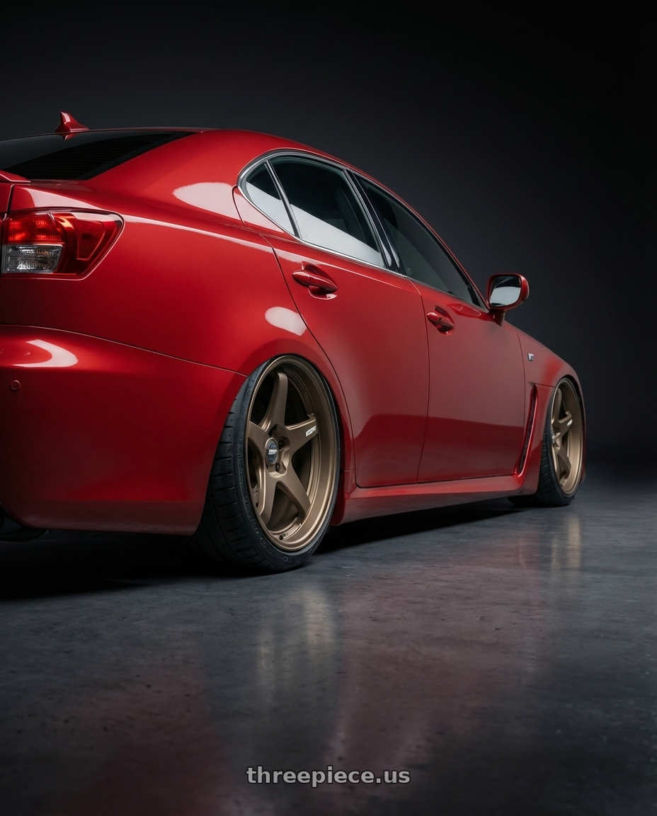 2012 Lexus IS-F with ESR Wheels APEX SERIES AP5 5x114.3 19x11 +22 Matte Bronze wheels rear three quarter view slight stretch tires