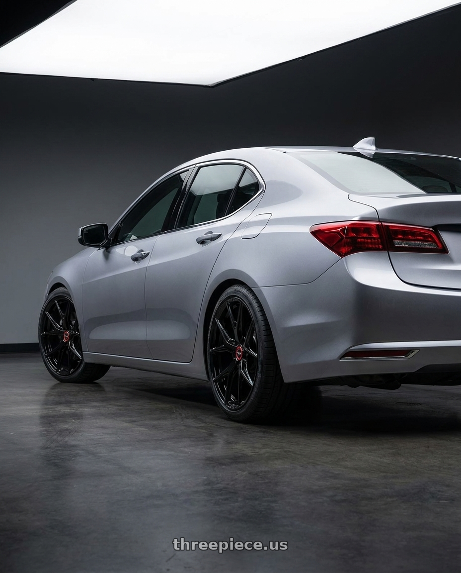 2019 Acura TLX with Vossen HF-5 19x9.5 / 5x114.3 / ET40 / Deep Face / 73.1 - Gloss Black Wheel - HF5-9N63 wheels rear three quarter view square tires