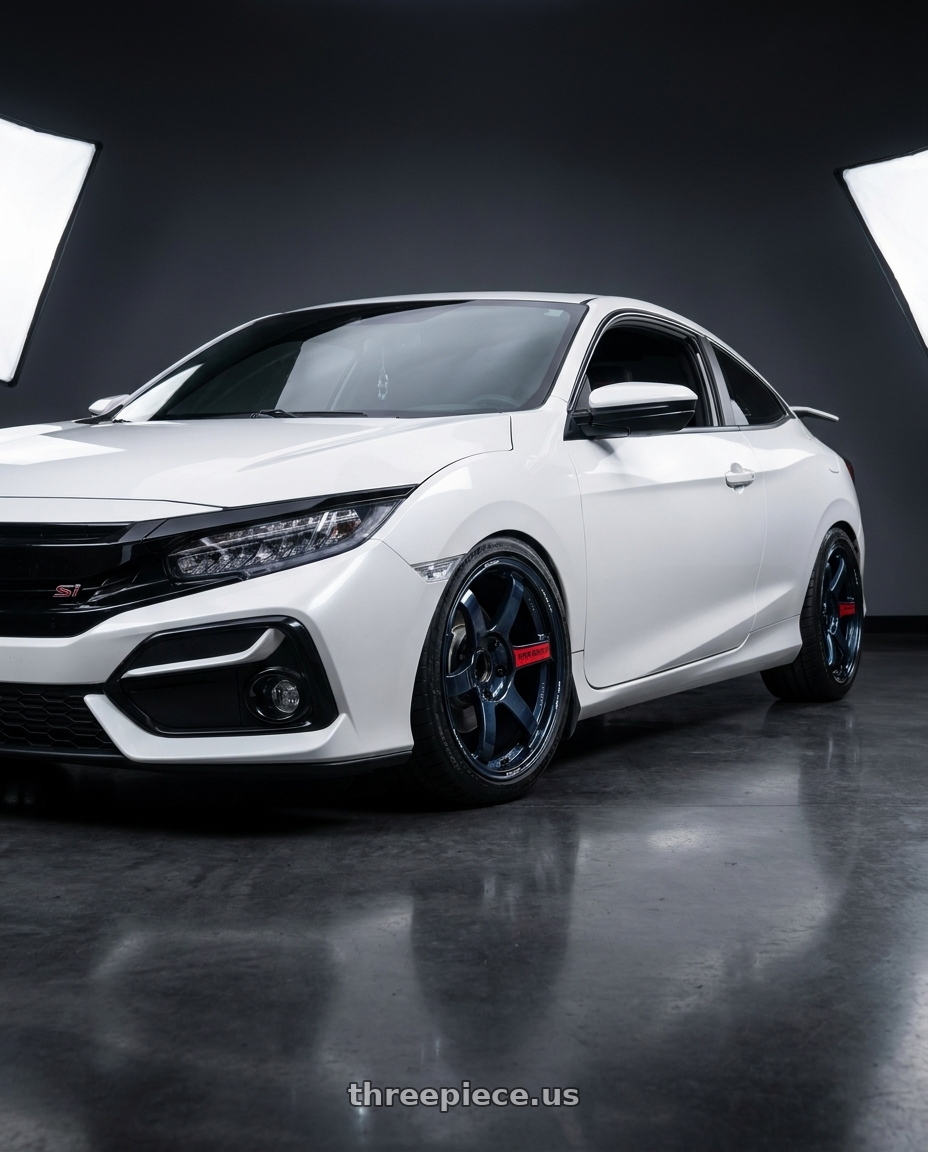 2020 Honda civic si coupe platinum white with Volk Racing TE37 SAGA SL 5x114.3 18x9.5 +35 MAG BLUE wheels