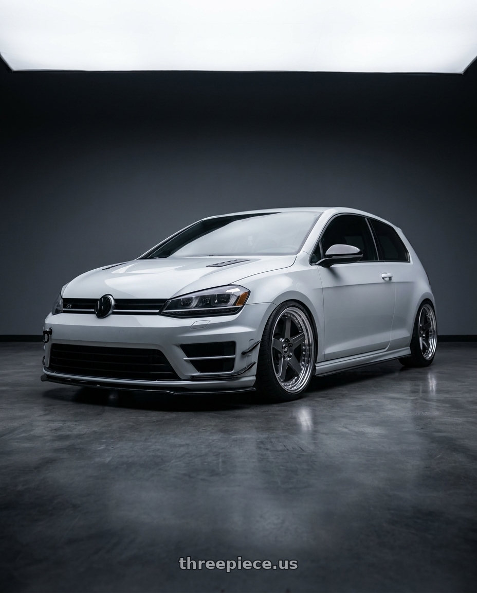 2015 VW GTI with Work Zistance W5s 5x112 19x9+48 w disk Brilliant Silver Black wheels