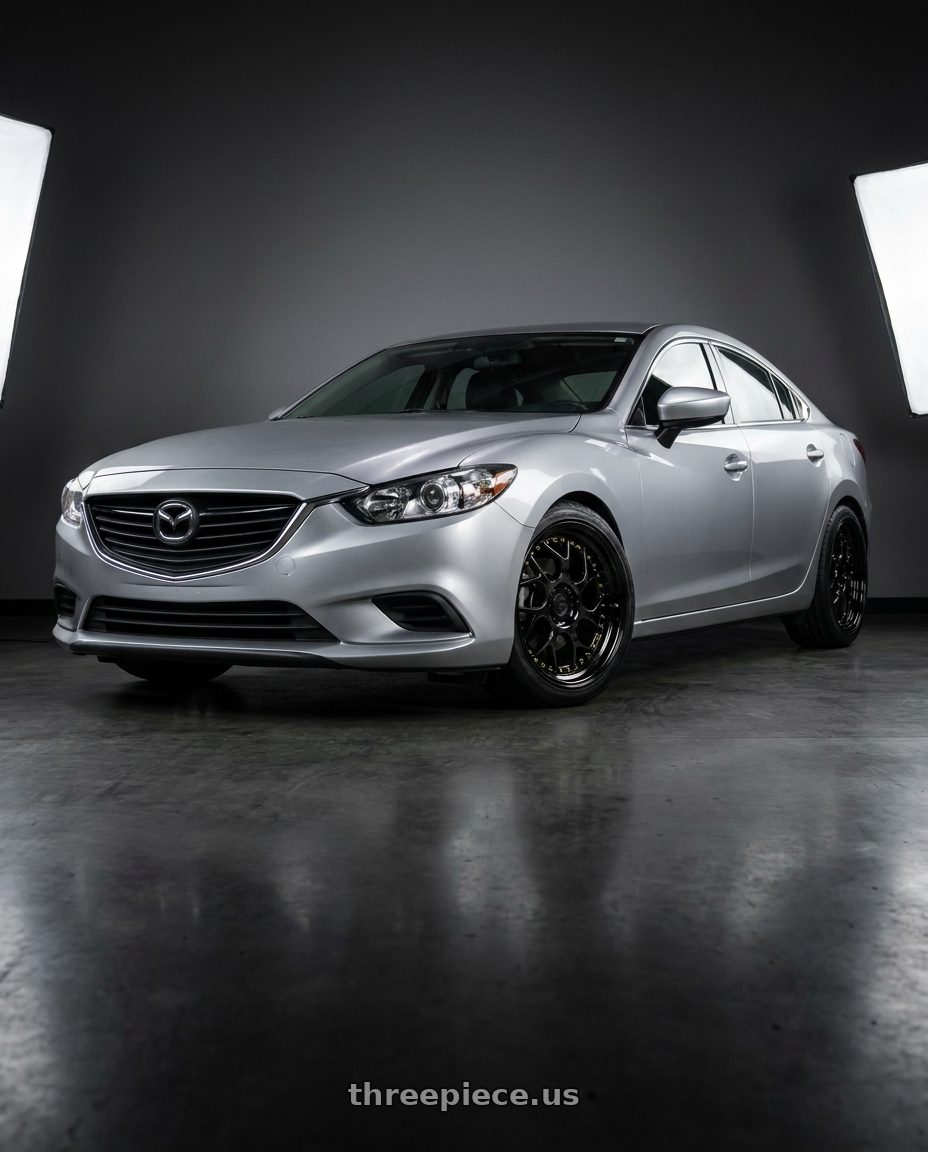 2016 Mazda 6 with Aodhan DS01 5x114.3 18x8.5+35 Black Vacuum W/ Gold Rivets wheels