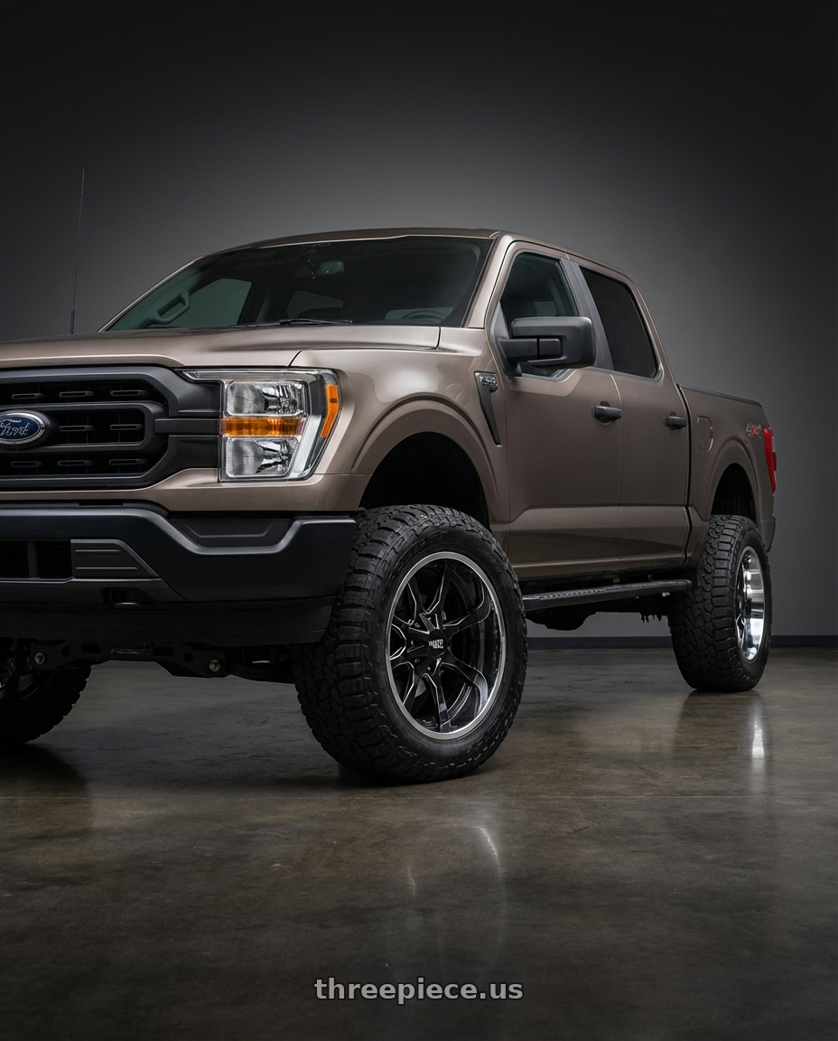 2013 Ford F-150 with Moto Metal MO201 6X135/6X139.7 20X12 -44 GLOSS BLACK MILLED CENTER CHROME LIP wheels