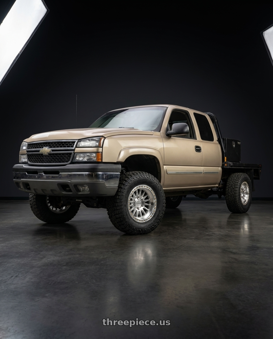 2005 Chevy Silverado gold with LOCK OFFROAD GRIT 6x139.7 17x8.5 +25 Machine With Clear Coat wheels