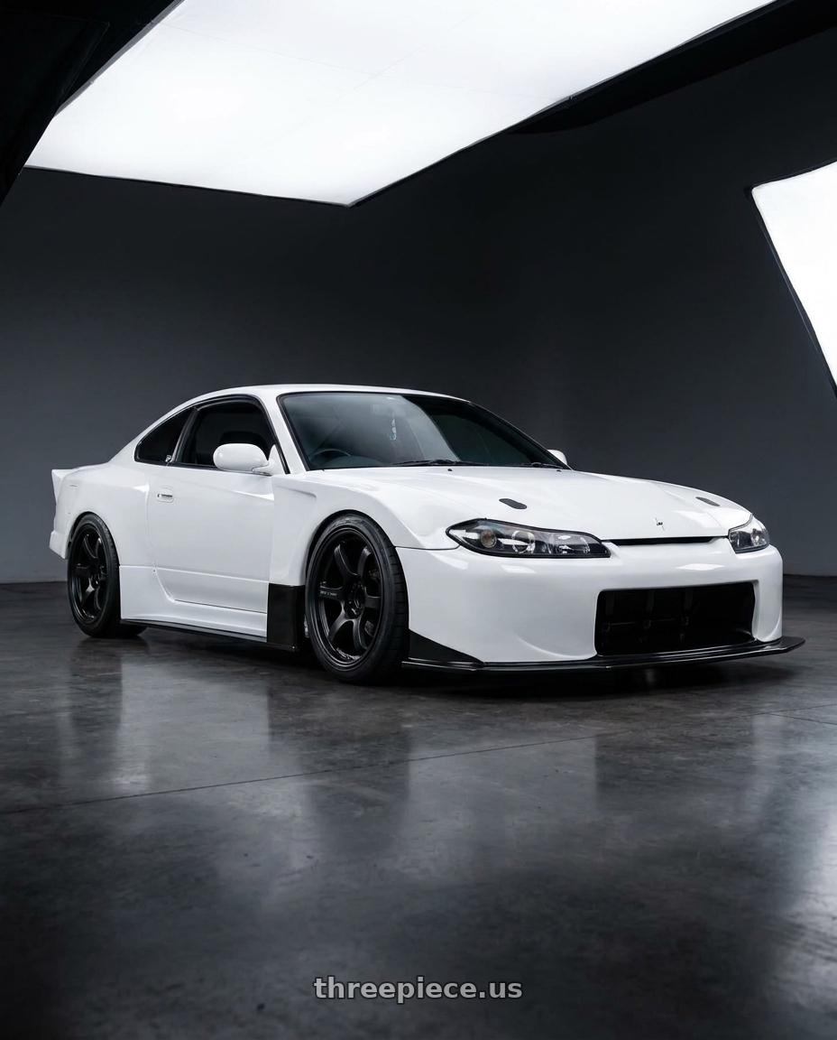 1998 Nissan s15 with Gram Lights 57DR 5x114.3 18x10.5+12 Semi Gloss Black wheels