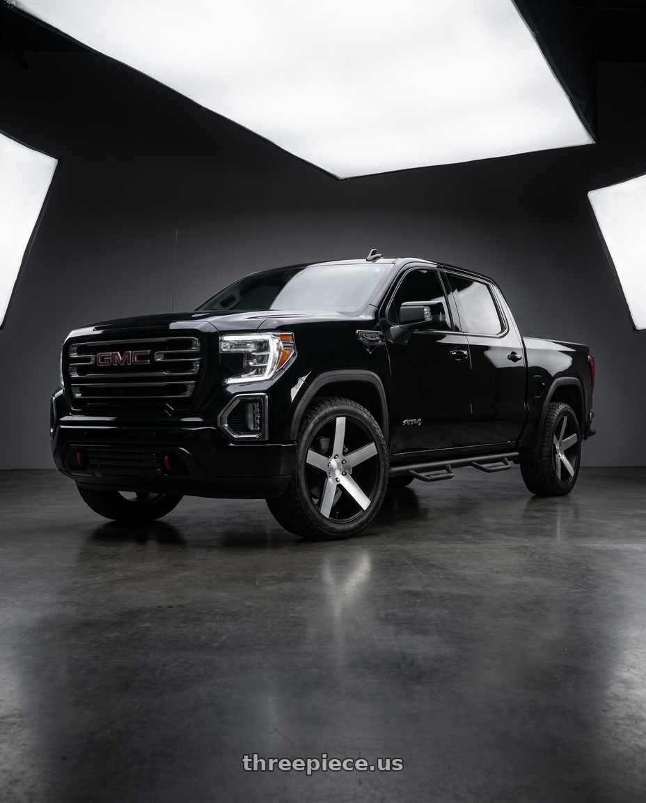 2022 GMC sierra with DUB 1PC S217 BALLER 5X127 26X10 +11 GLOSS BLACK BRUSHED wheels