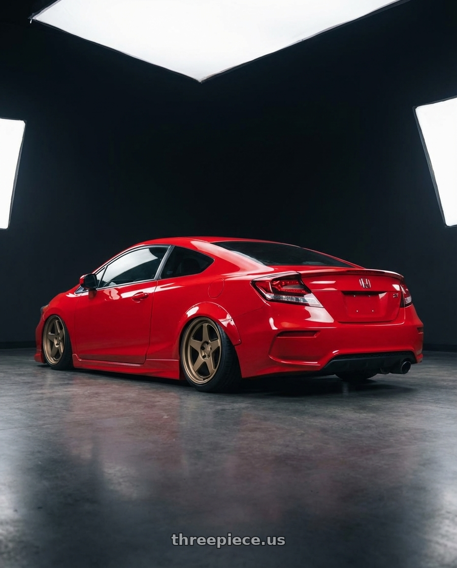 2015 Honda Civic Si with Kansei K12B KNP 5x114.3 18x9 12 Bronze wheels rear three quarter view slight stretch tires