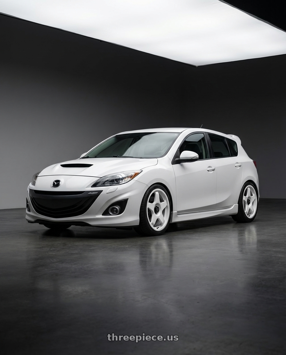 2012 Mazda Mazdaspeed3 with fifteen52 CHICANE 5x114.3 / 5x100 18x8.5 +35 RALLY WHITE (GLOSS WHITE) wheels