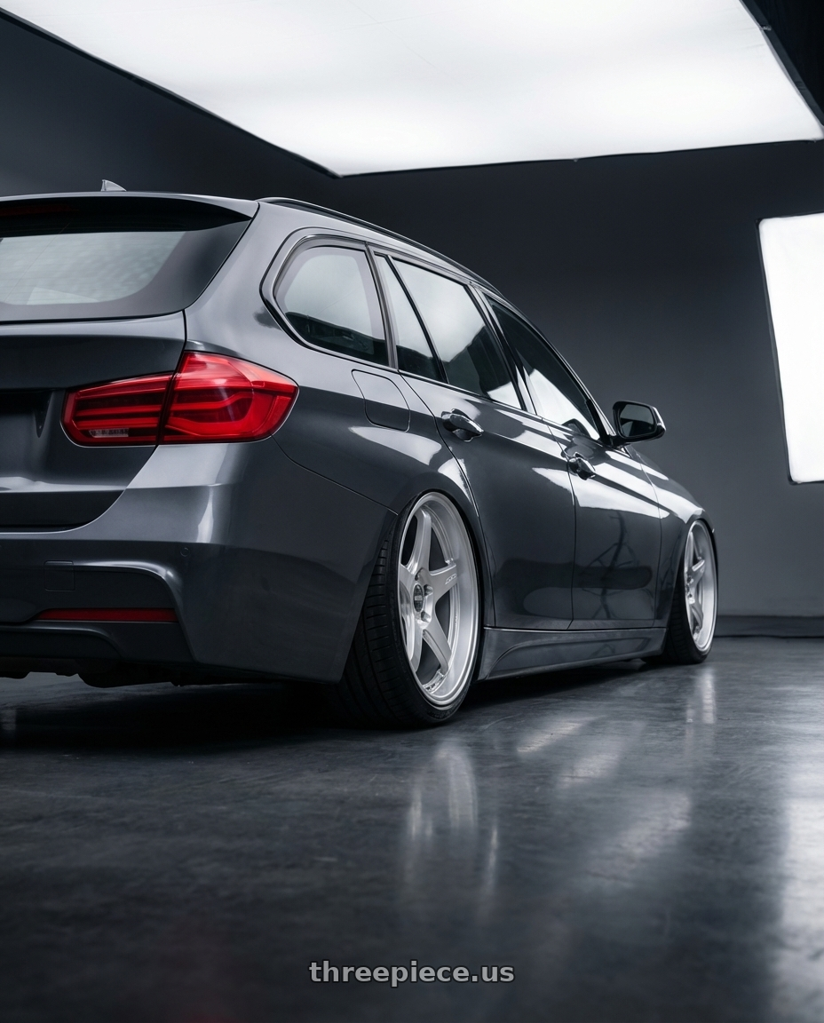 2016 BMW 3 Series F30 with ESR Wheels APEX SERIES AP5 5x120 19x9.5 +22 Hyper Silver wheels rear three quarter view slight stretch tires