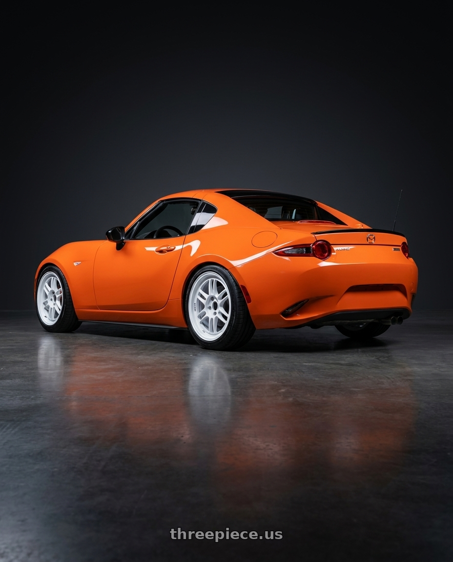 2019 mazda mx5 rf 30th anniversary with Enkei RPF1 5x114.3 17x9+35 Vanquish White wheels rear three quarter view slight stretch tires