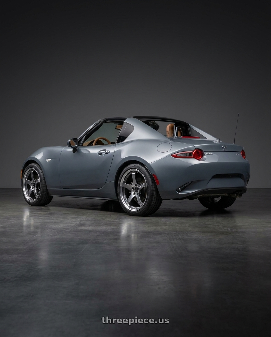 2025 mazda mx5 rf gt with Advan Racing GT BEYOND 4x100 17x8.0 +35 MACHINING & HYPER PLATINUM BLACK wheels rear three quarter view square tires