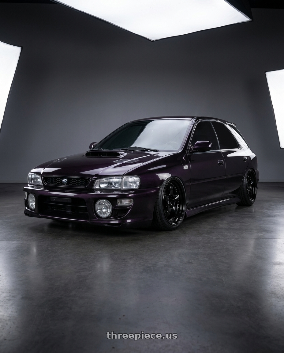 2000 Subaru Impreza with Work Meister S1 3P 5x100 18x7+35 A Disk Black wheels