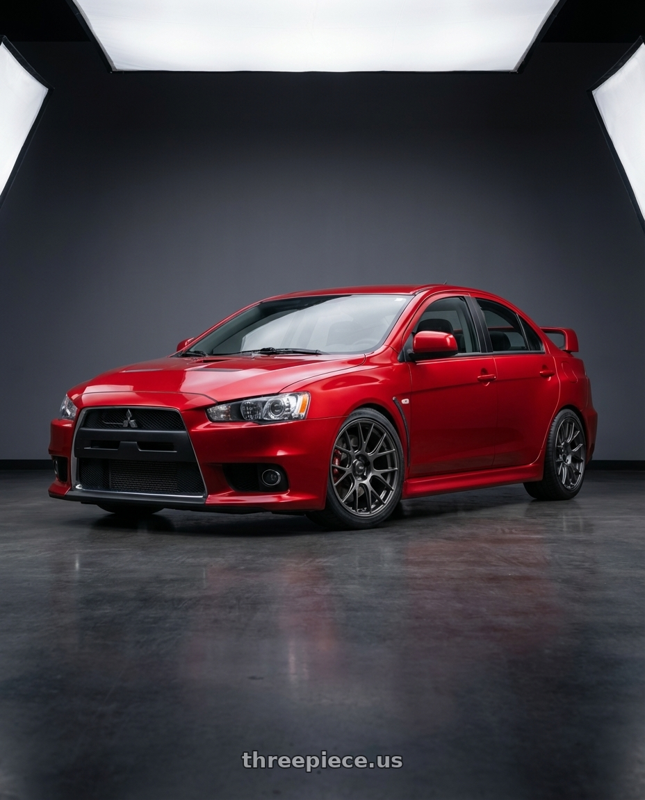 2012 Mitsubishi Lancer Evo X with Konig Ampliform 5x114.3 18x9.5+35 Dark Metallic Graphite wheels