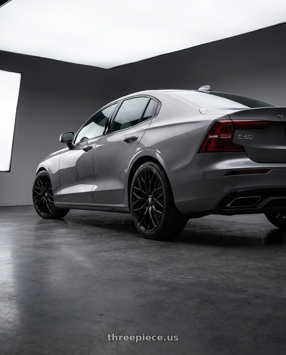 2019 volvo s60 with TOUREN TR76 3276 5x108 18x8 +35 GLOSS BLACK wheels rear three quarter view square tires