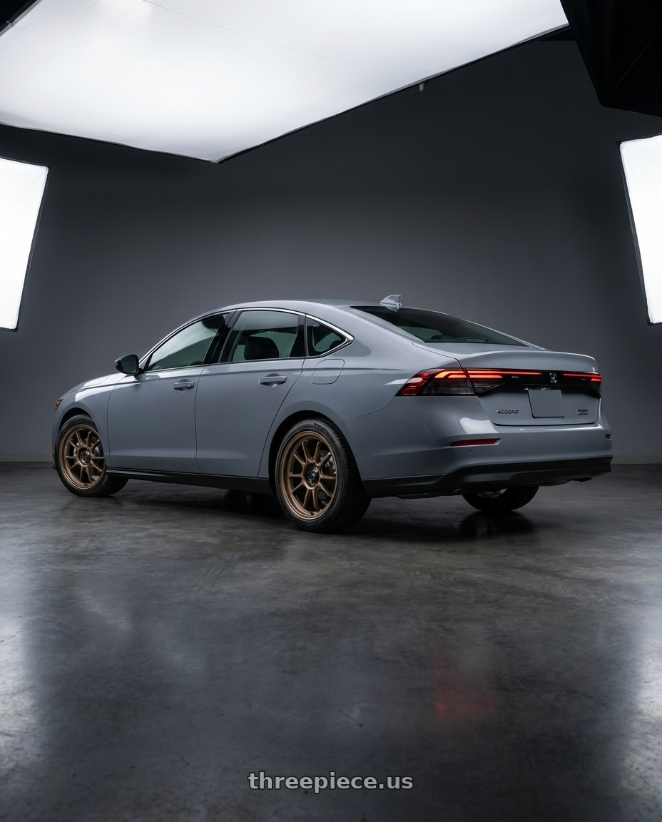2026 Honda Accord with Konig Hypergram 5x114.3 17x8+35 Race Bronze wheels rear three quarter view square tires
