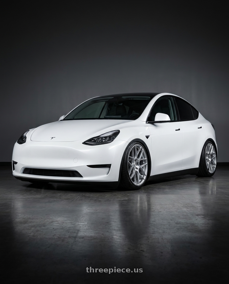 2024 Tesla Model Y with Aodhan AFF2 5x114.3 20x9+32 Gloss Silver Machined Face wheels