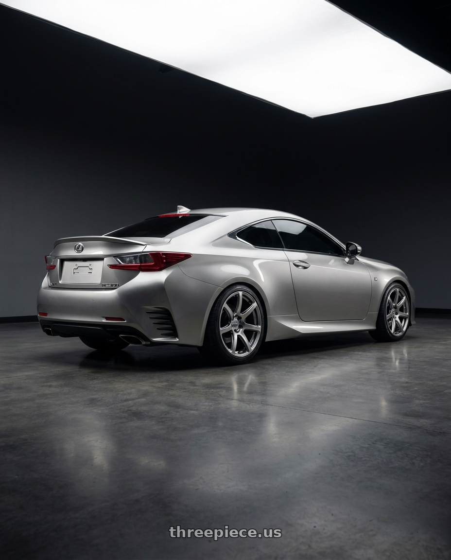 2016 Lexus RC 350 F Sport with Work Emotion T7r 5x100 19x9.5 +38 Gt Silver wheels rear three quarter view square tires