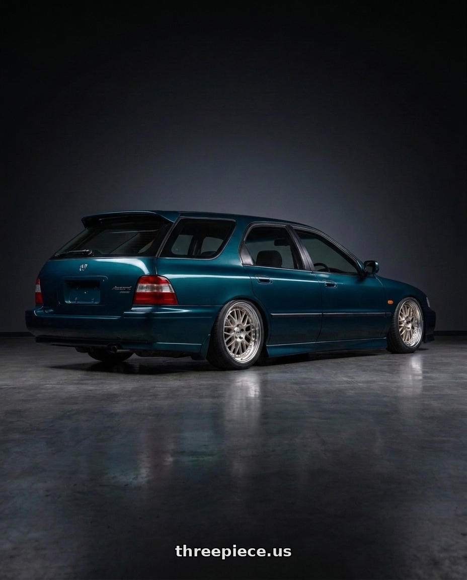 1994 Honda accord Areodeck wagon with Work Meister M1 3p 4x114.3 18x8+38 O Disk Silver wheels rear three quarter view square tires