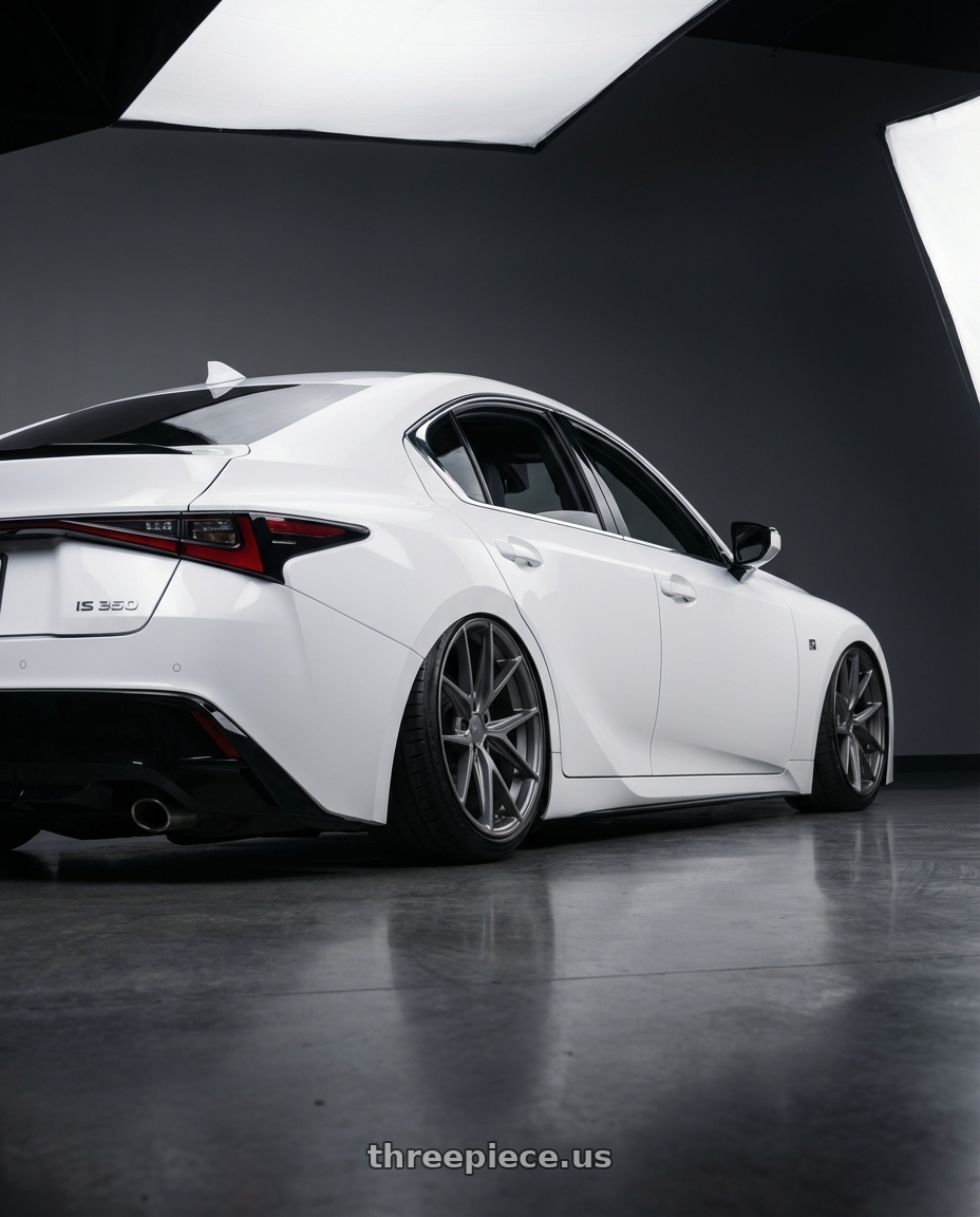 2024 Lexus IS 350 with Niche 1PC M116 MISANO 5X114.3 19X8.5 +45 MATTE GUN METAL wheels rear three quarter view slight stretch tires