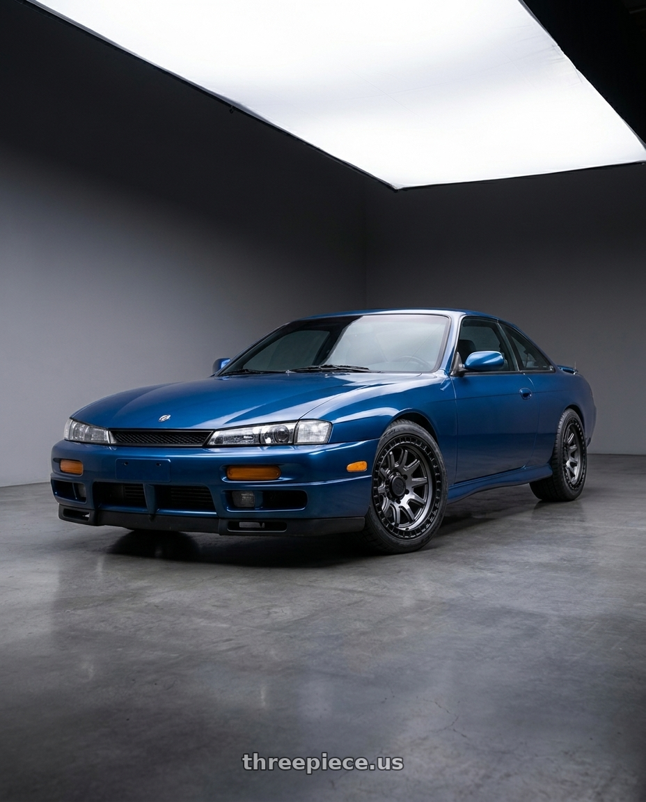 Nissan 240sx 1999 with Black Rhino CALICO 5X127 17X8.5 +34 MATTE GUNMETAL W/ MATTE BLACK LIP wheels